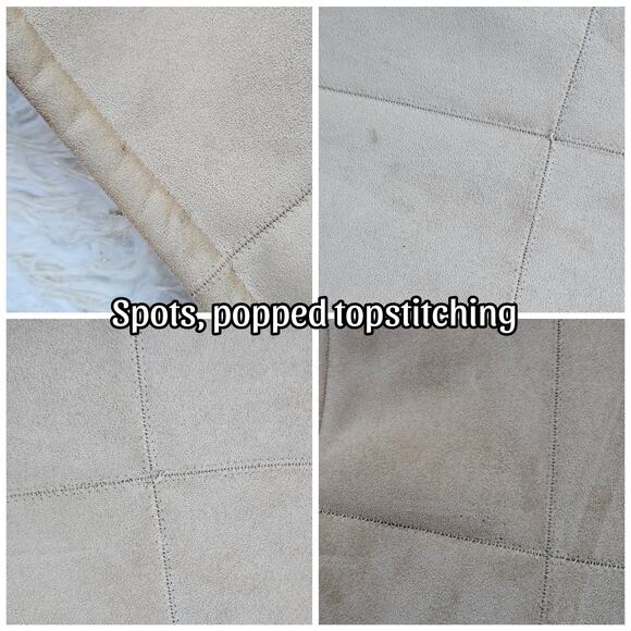 VTG 90s Penny Lane Coat Size L Tan Faux Suede Plush Fur Patchwork Fleet Street - Picture 6 of 11